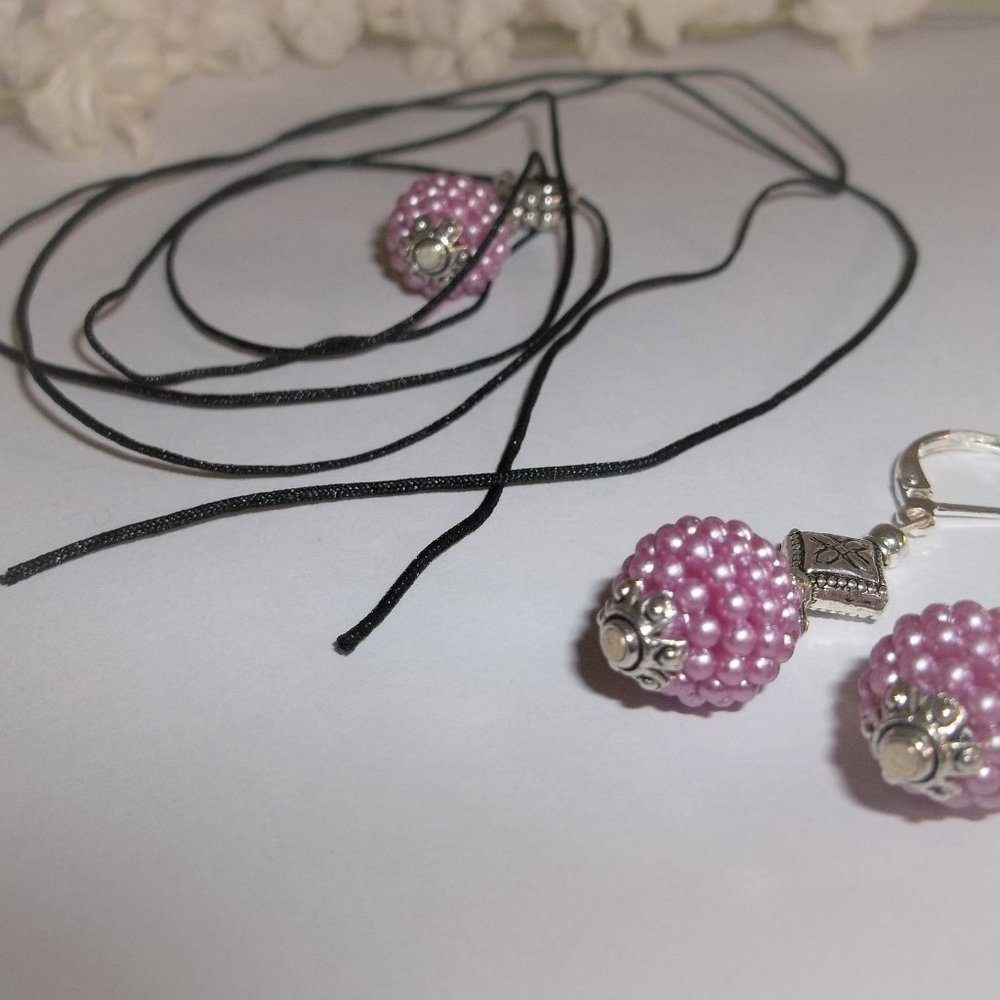 Purple Pearl Jewelry Set Necklace Earrings Matching Jewelry Gift Idea Girl 6679 - Picture 5 of 9